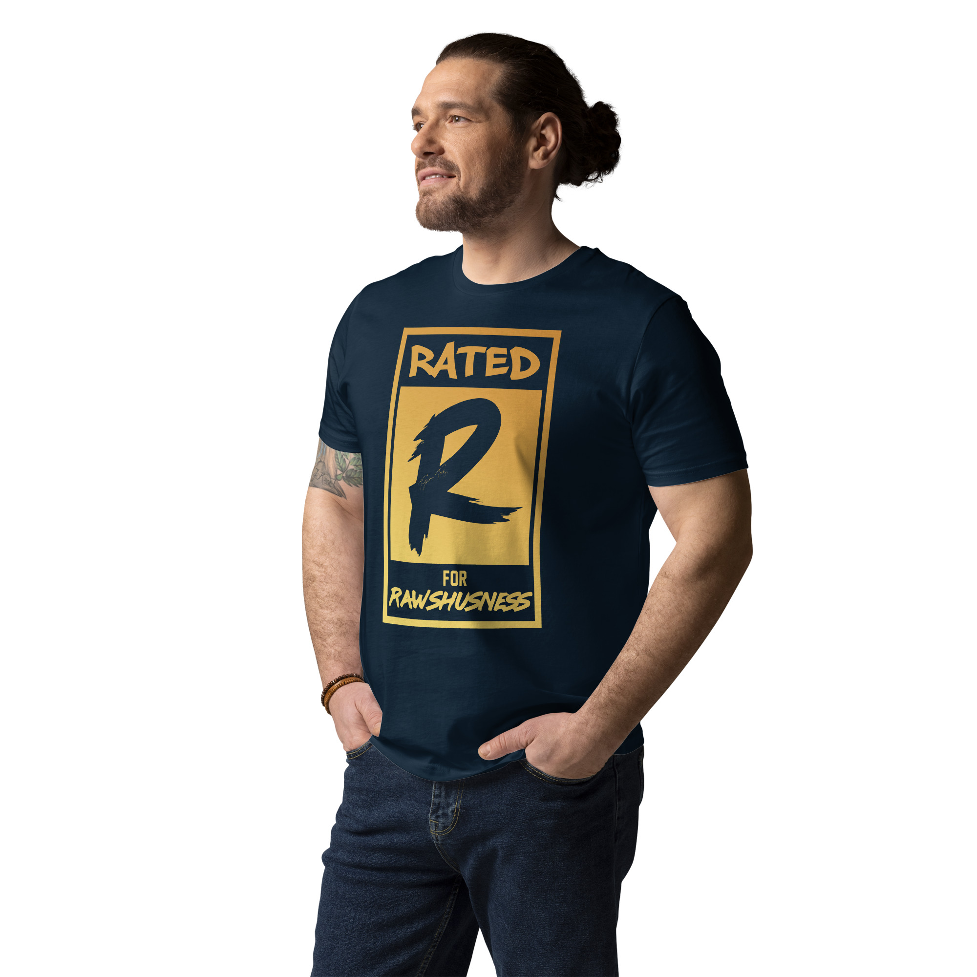 Rated R for Rawshushness (Mens T-Shirt Gold Graphic) - Image 2
