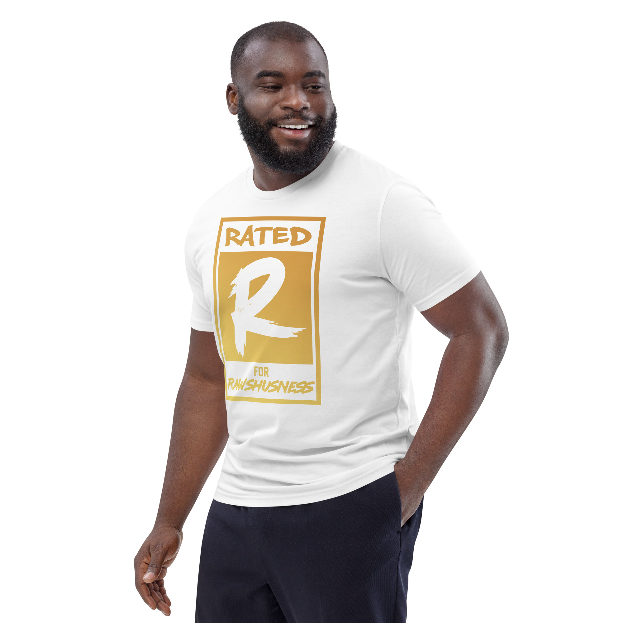 Rated R for Rawshushness (Mens T-Shirt Gold Graphic) - Image 4