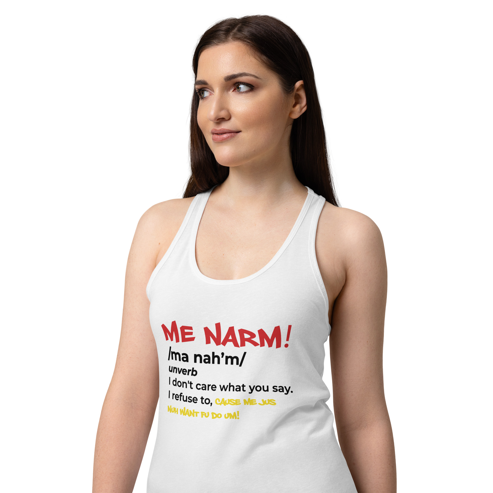 Me Narm! Women’s fitted racerback tank top